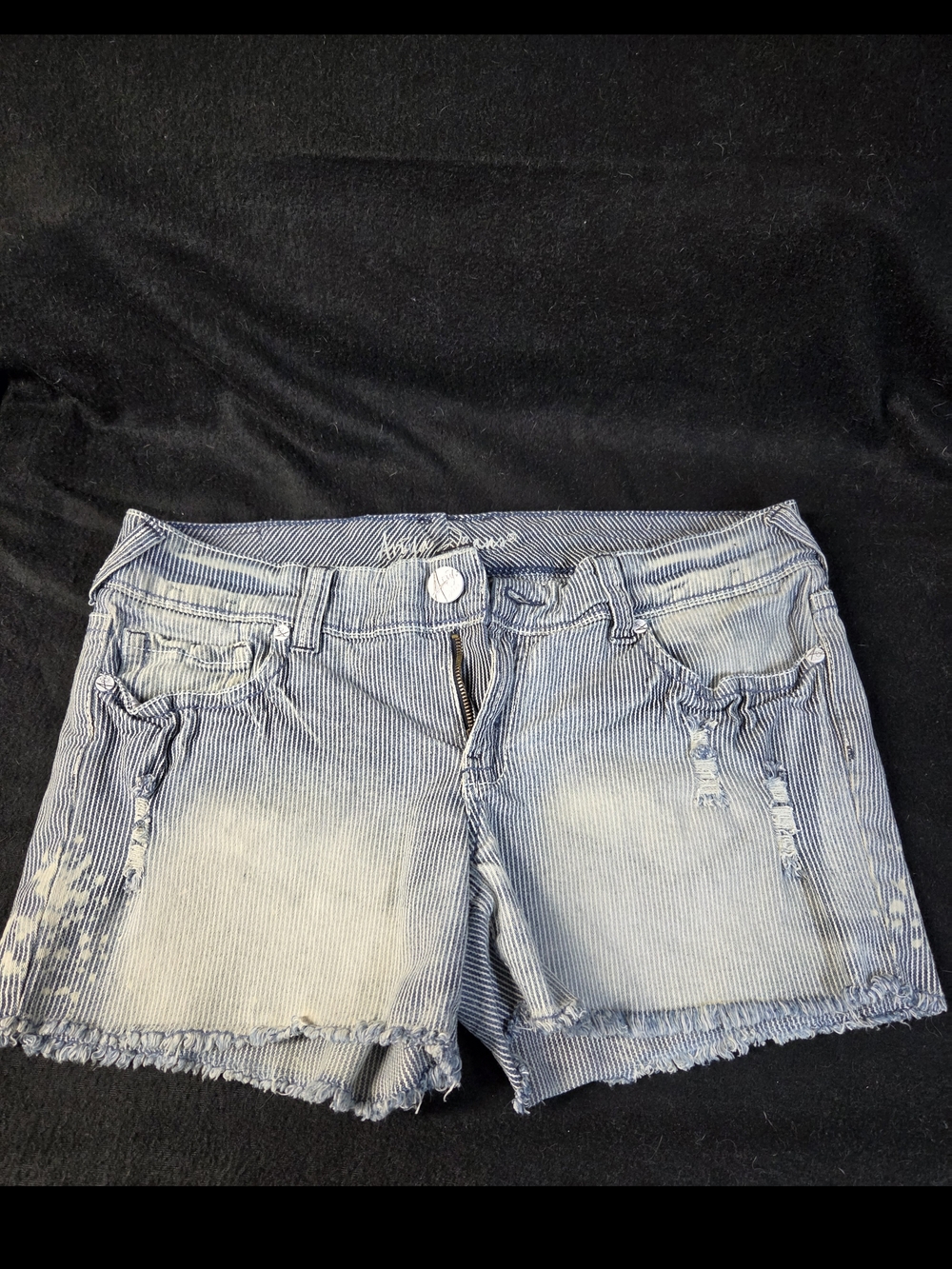 Ariya Jeans Light Blue Striped Distressed Denim Shorts